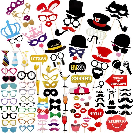 58 Stuks Foto Accessoires voor Feestelijke Gelegenheden - Kerst, Bruiloft, Valentijnsdag - Feest Photo Booth Props Set