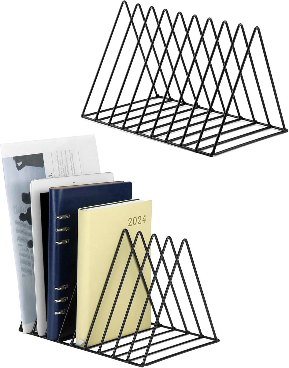 Stunq® Ruimtebesparende Driehoekige Opbergoplossing met Negeen Compartimenten - Perfect voor Boeken en Platen