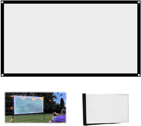 Opvouwbaar projectiescherm, eenvoudig te monteren, draagbaar thuisprojectiescherm met hoge definitie, 84 100 120 inch voor op reis, kantoor, thuisbioscoop, kerk (60 inch, 16 tot 9