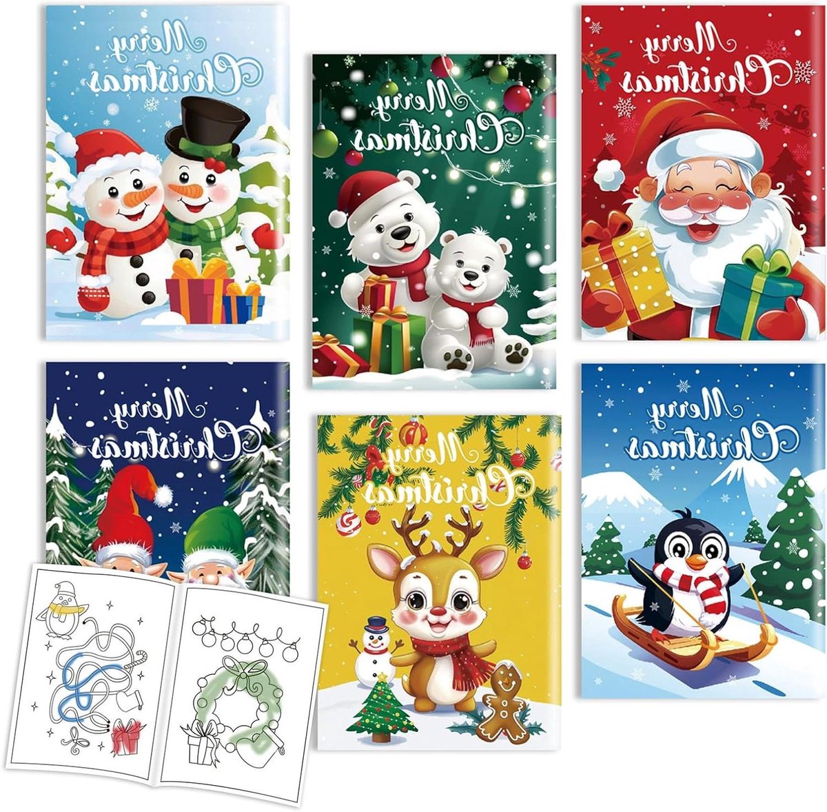 6 kerstcadeaus voor kinderen - kleurboeken en goodiebag, educatieve spelletjes, creatieve activiteiten, adventskalender - cadeau-idee voor kerstsokken