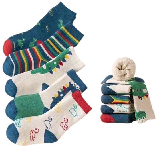Chaussettes chaudes en coton pour enfants - Chaussettes chaudes en laine mérinos - Chaussettes d'hiver pour filles - Chaussettes épaisses avec motif animal - Unisexe - Lot de 5 paires - M