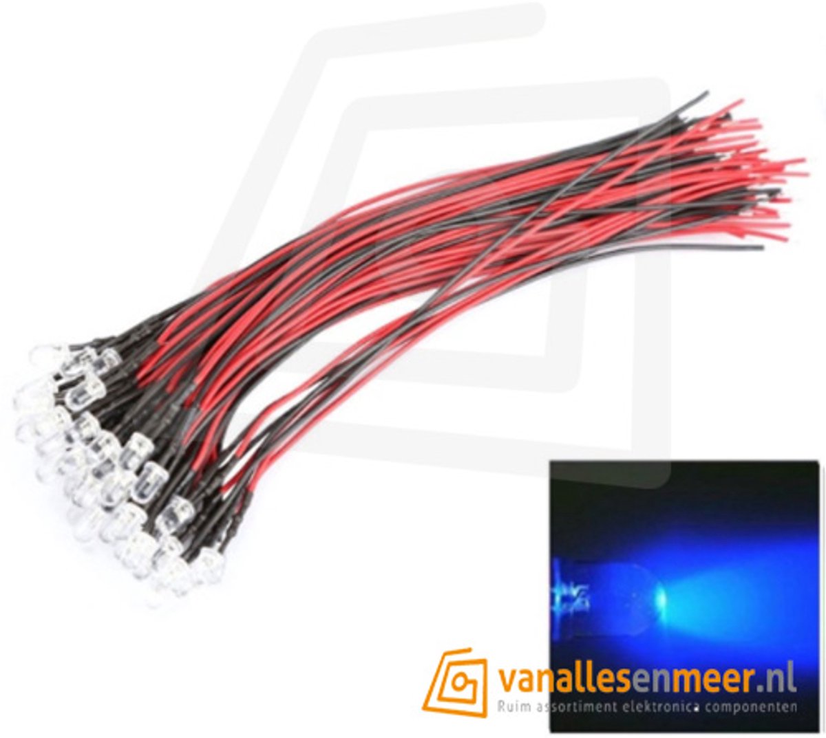 5 mm Helder LED met Kabel – 12 V – Blauw – Set van 10 Stuks