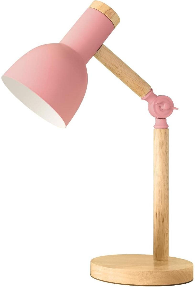 GELLDG Leeslamp - LED - Kinderbureaulamp - Verstelbare houten bureaulamp - Geschikt voor kinderkamers en woonkamers - E27-lamphouder - Roze