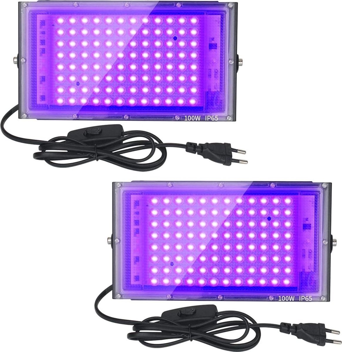 2 x 100W UV LED-spots, blacklights, IP65 waterdicht, UV LED-lampen