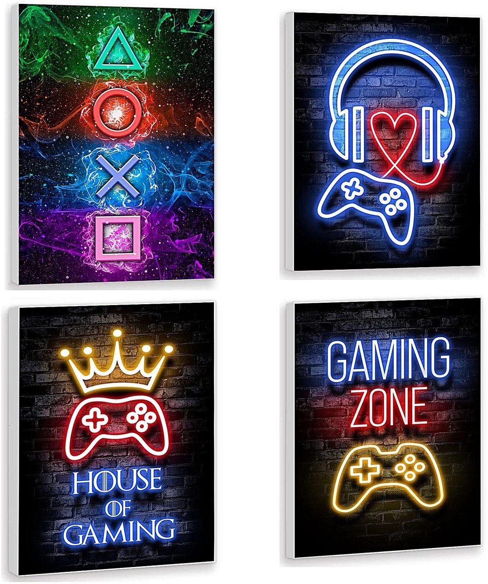 Stunq® 4 Gaming Posterset Wanddecoratie Playstation Frame 20x30cm