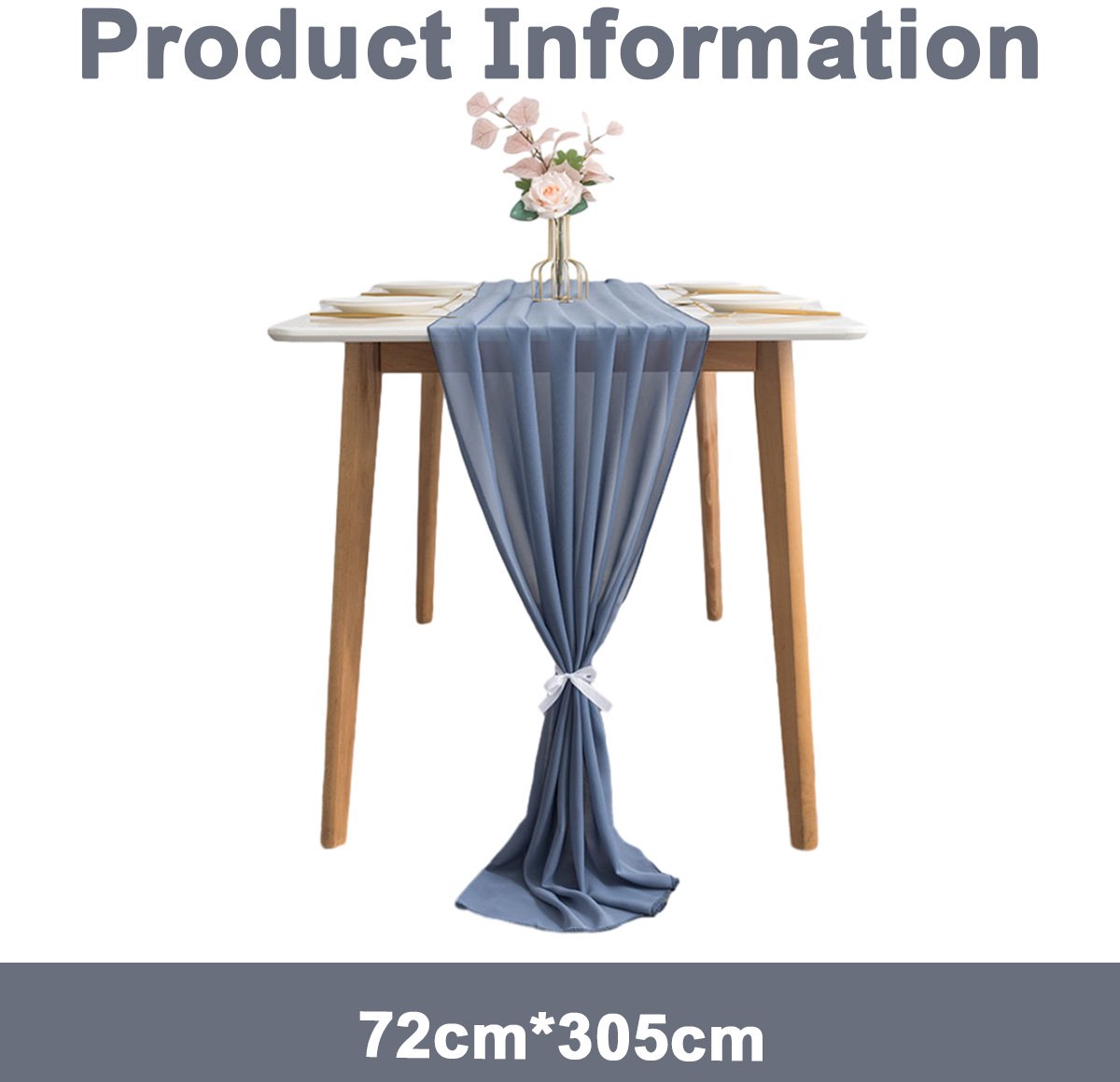 Gigicial Chiffon tafelloper - Polyester bruidsdecoratie - Zacht en kreukvrij, met delicate randen, geschikt voor ronde of vierkante tafels - 1 stuk - Lichtblauwgrijs