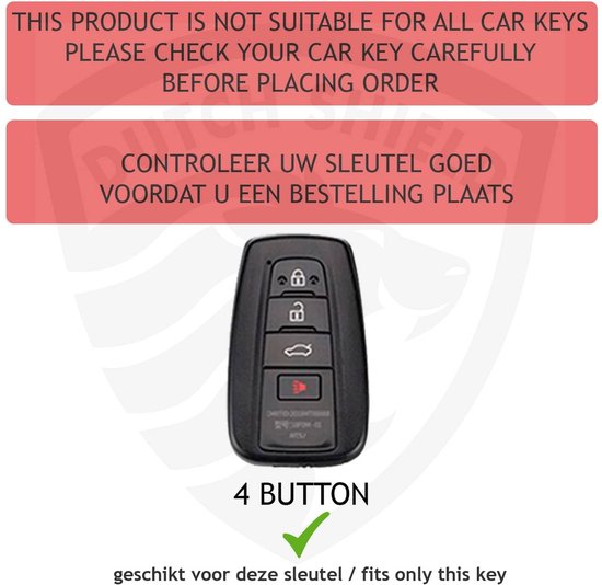 Zwarte 4-knops autosleutel met de tekst '4 BUTTON' en een groen vinkje.
