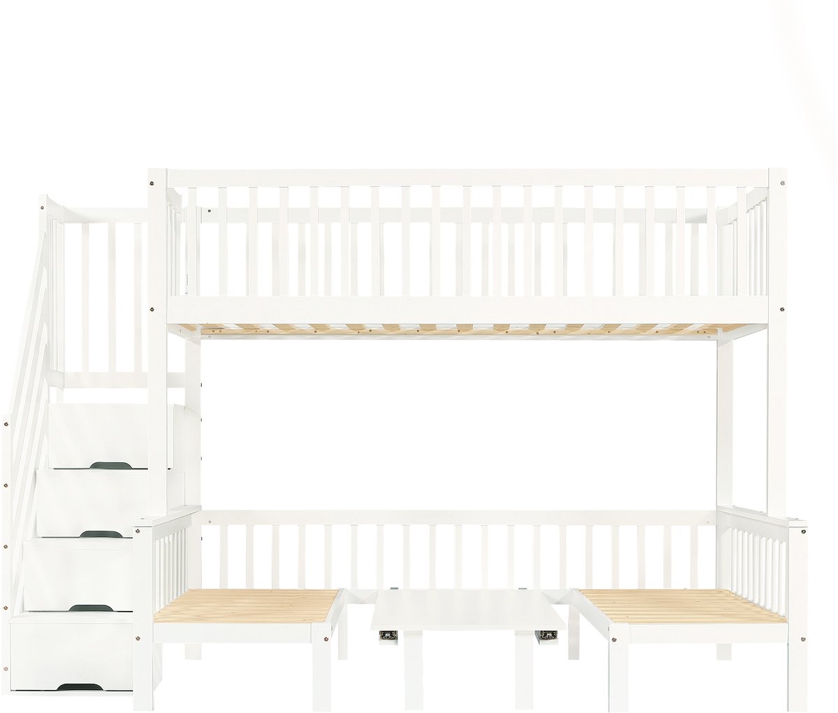 REDOM Stapelbed 90x200 & 120x200 cm – Wit – Met opbergtrap & verstelbare werktafel – Grenen/MDF