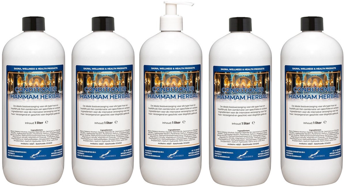 Hairconditioner Hammam Herbal 1 liter met 1 witte pomp - set van 5 stuks