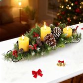 Meedeer Decoratieve Kaarsenhouder Met 3 Kandelaars-Kerst Kaarsenhouder-kaarsenstandaard-Voor 3 kaarsen-Met dennennaalden en dennenappels-Geschikt voor Kerstmis, verjaardagsfeestjes, bruiloften(Zwart)