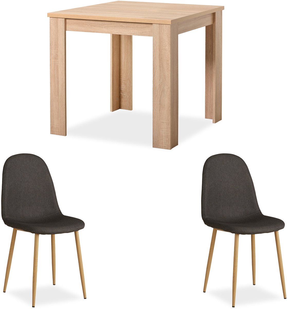Homestyle4u Eethoeken - 80x80 cm - met 2 Stoelen - Antraciet - Eettafel Natuur
