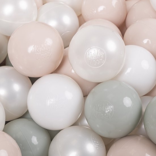 KiddyMoon Ballenbak ballen 200 stuks 7cm - Kinderballen - Speelballen voor ballenbad - Wit Parelmoer Pastelbeige Groengrijs van KiddyMoon — afbeelding 3