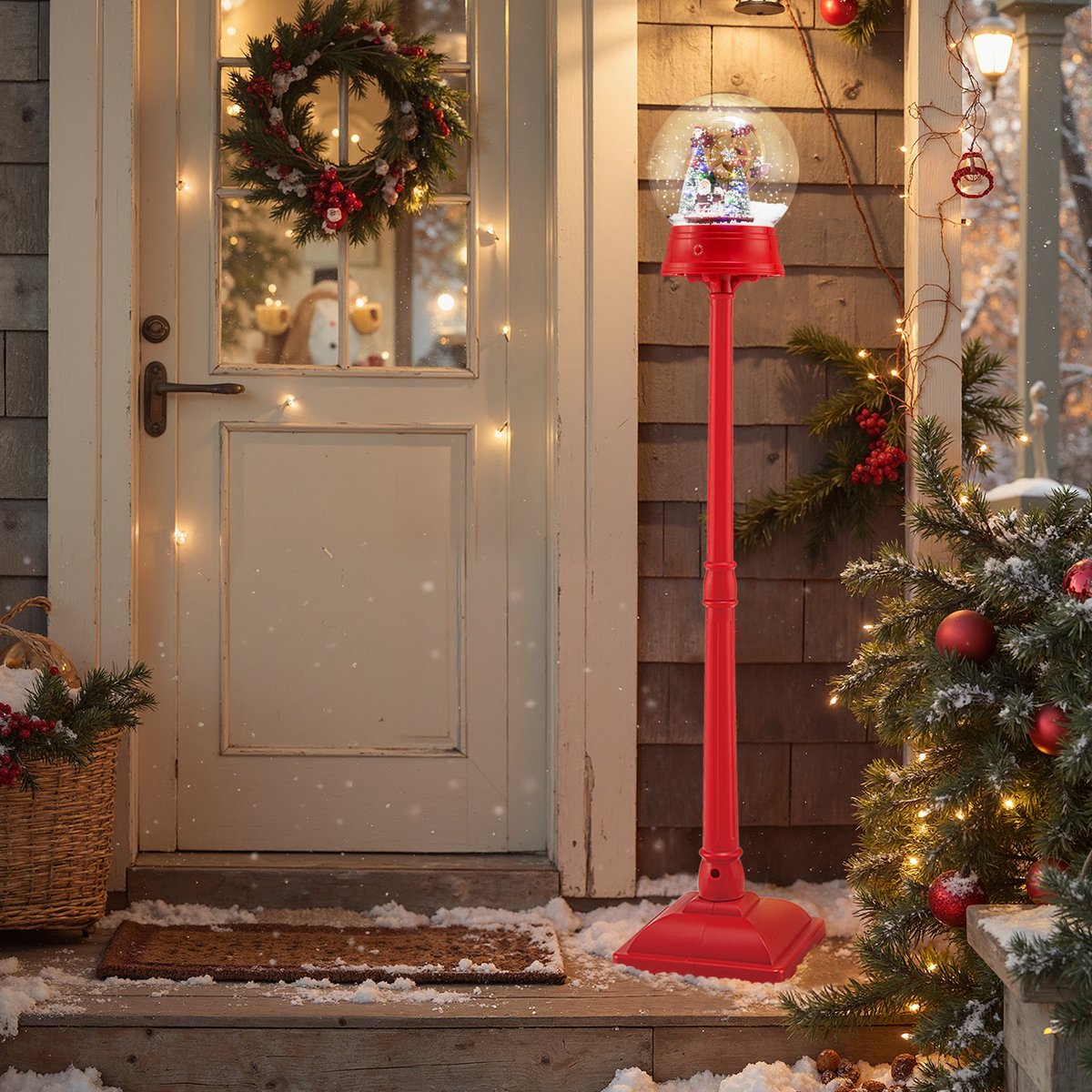 COSTWAY Kerstlantaarn van 153 cm, kerstdecoratie met muziek en 15 gekleurde ledlampen, sneeuwlantaarn met afneembare sneeuwbol, kerstverlichting voor thuis, entree – foto 7