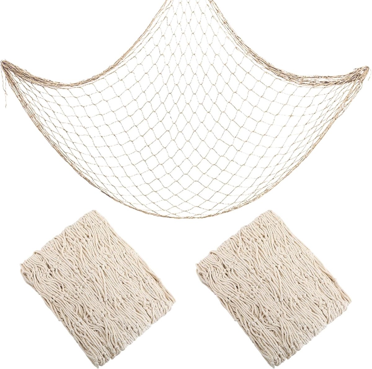 2 Pcs Visnet Decoraties - Natuurlijke Katoenen Hawaiiaanse Feest Visnet - Decoratieve Maritieme Thema - Katoenen Visnet - Feestdecoratie - Visnet Stof - Wandhanger - Visnet voor Decoratie
