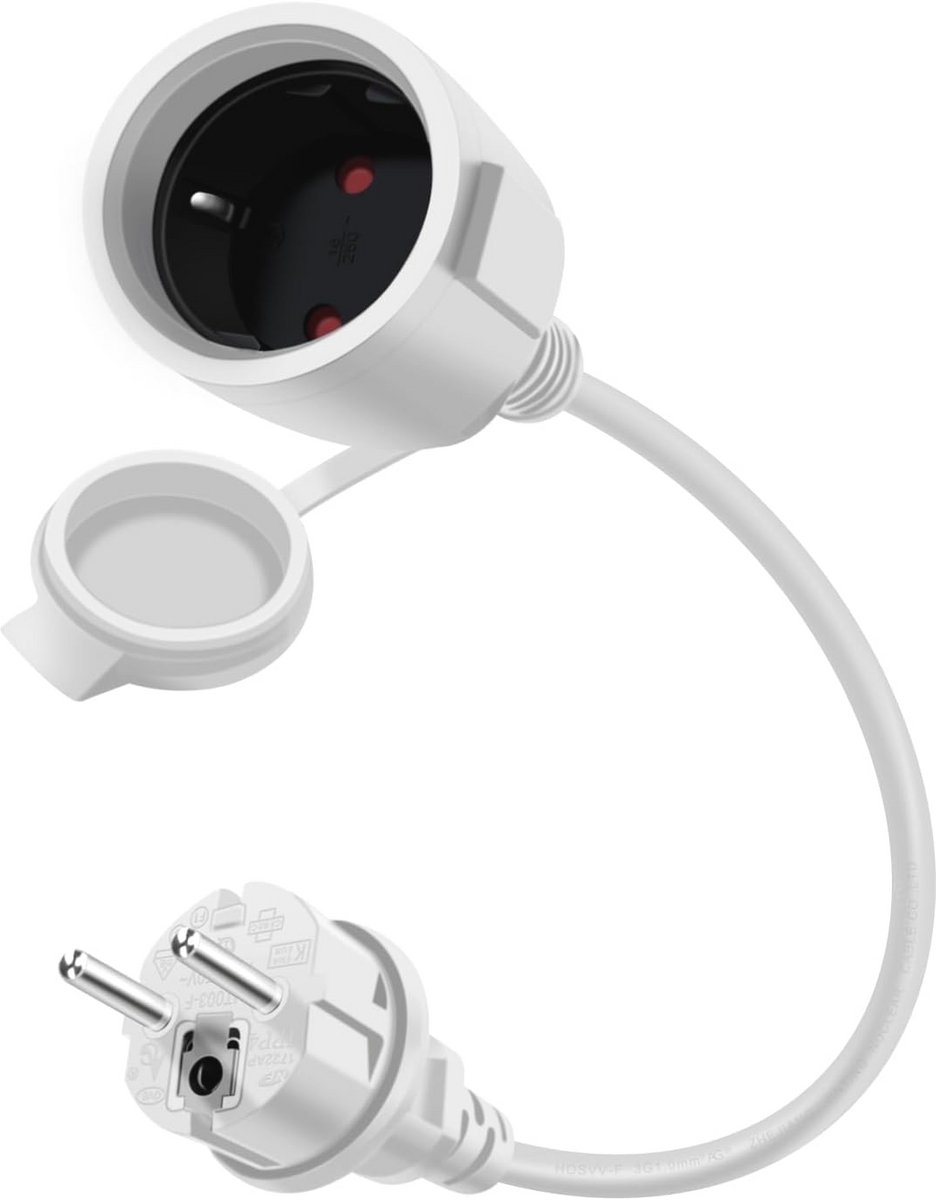 Korte Uitbreidingskabel 16A/250V voor Binnen en Buiten, IP44, 1m Wit