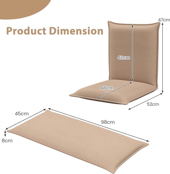 Verstelbare Vloerstoel met Rugleuning - Comfortabele Meditatie & Yoga Stoel - Opvouwbare Stoel voor Binnen en Buiten (Beige) — afbeelding 4