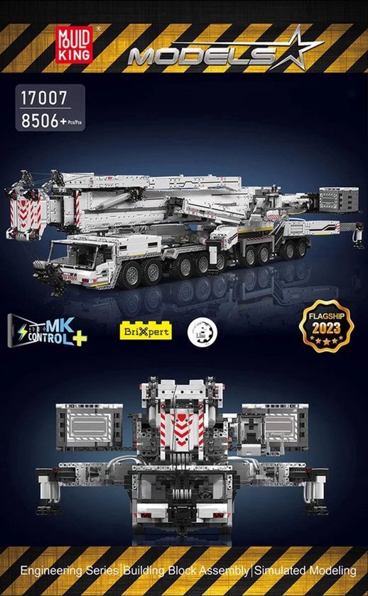 Witte speelgoedkraan, "Mould King Models 17007 8506+ Pcs", "MK CONTROL+".