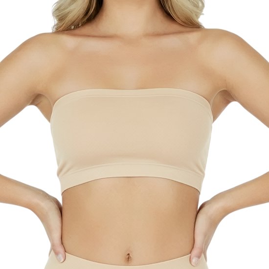 Strapless BH zonder bandjes - Maat M - Beige - Met uitneembare bh vulling - Bandeau BH - BH zonder beugel -Extra comfortabele Sport BH - Zwangerschaps bh - Beugelloze bh - met push up - Magic bra - met pads
