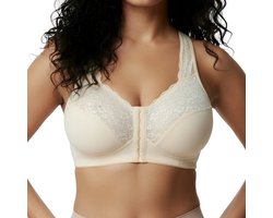 BH met voorsluiting dames - BH zonder Beugel - Licht Corrigerend - Maat M - Beige - Comfort BH - postoperatieve bh - BH Grote maten - Push-up-beha's - Onzichtbare BH - Ondersteunende BH - Beha dames - Niet voorgevormde BH