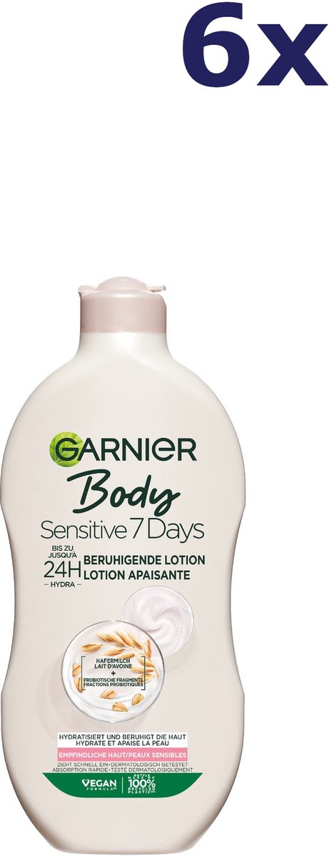 Garnier Body Sensitive 7 Days Verzachtende Bodylotion met Havermelk en Probiotica - Hydrateert de huid - 6x 400ml