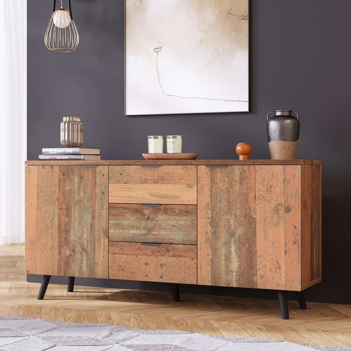 REDOM Vintage sideboard 140 cm - Antique Brown met verstelbare planken en stevige draagkracht
