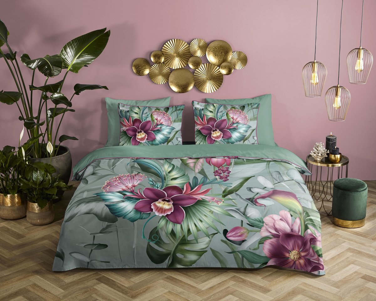 Descanso dekbedovertrek bloemen - 2 persoons 200x200/220 cm - Multi - 100% Katoen satijn