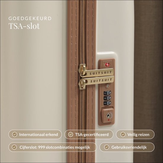 SUITSUIT Reiskoffer 76x51x28 - Reiskoffer met wielen - Veilig TSA cijferslot - Lichtgewicht koffer - Reiskoffer groot - 94L - Fusion koffer White Sawn - Wit