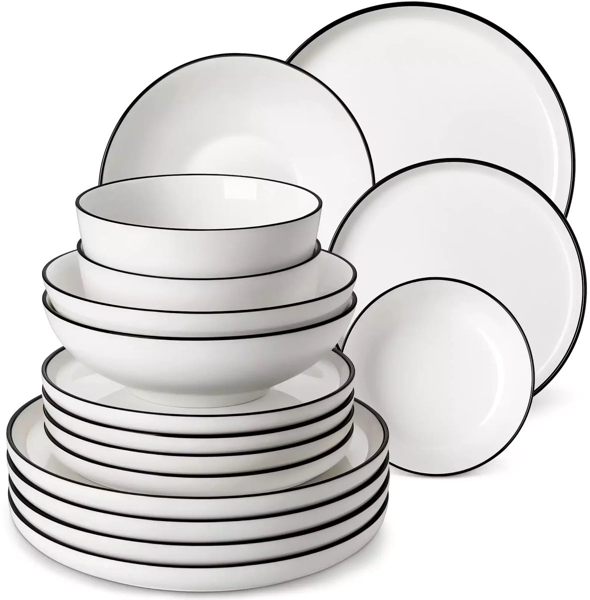 Luxe Serviesset – 24 delig – 6 persoons – Porselein - Bordenset – Dinner platen – Dessertborden - Kommen - Pastabord - Wit