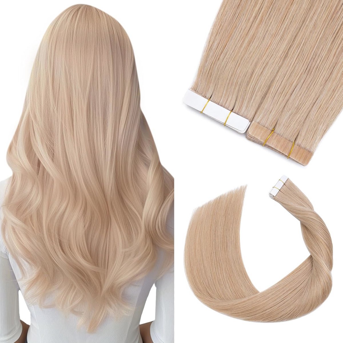 Tape haarverlenging blond 45,7 cm - 50 g, 20 stuks naadloos