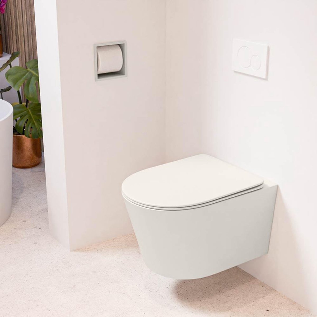 MONDIAZ LAVIE wandclosetpack - 36x53cm - diepspoel - rimless - Linen (offwhite) - softclose - quick-release - toiletzitting - Linen (offwhite)