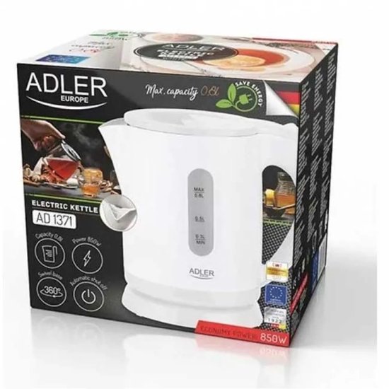 ADLER EUROPE waterkoker AD 1371, wit kunststof, max. 0.8L capaciteit, 850W.