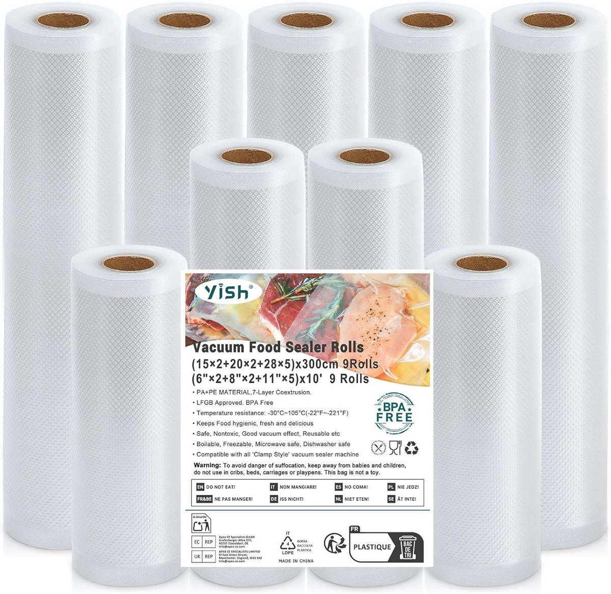 Vacuüm Sealer Zakken - 9 Rollen 15/20/28x300cm voor Sous Vide en Magnetron