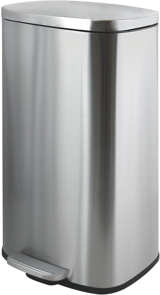 Afvalemmer 50 liter met softclose pedaal - zilver kunststof