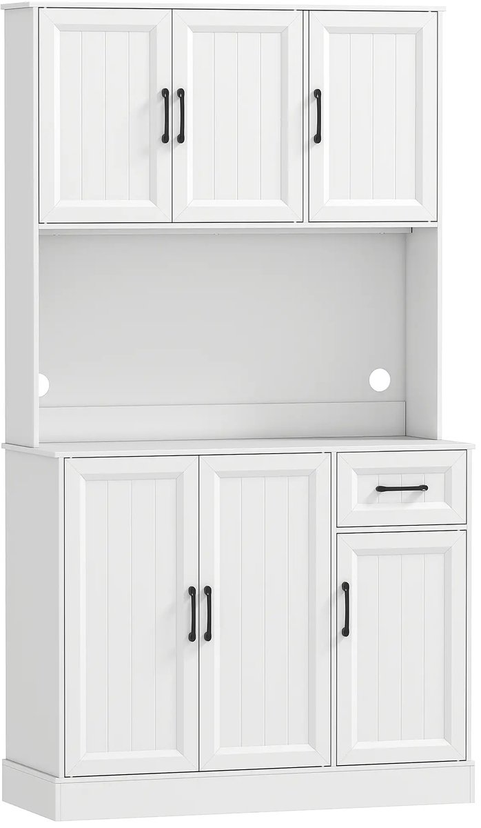Magnetronkast - Keukenkast - Keukenrek Staand - Ovenkast - 100B x 39,5D x 180,5H cm - Organizers - Dubbele Draagplank - Aanrecht Organiser - Wit