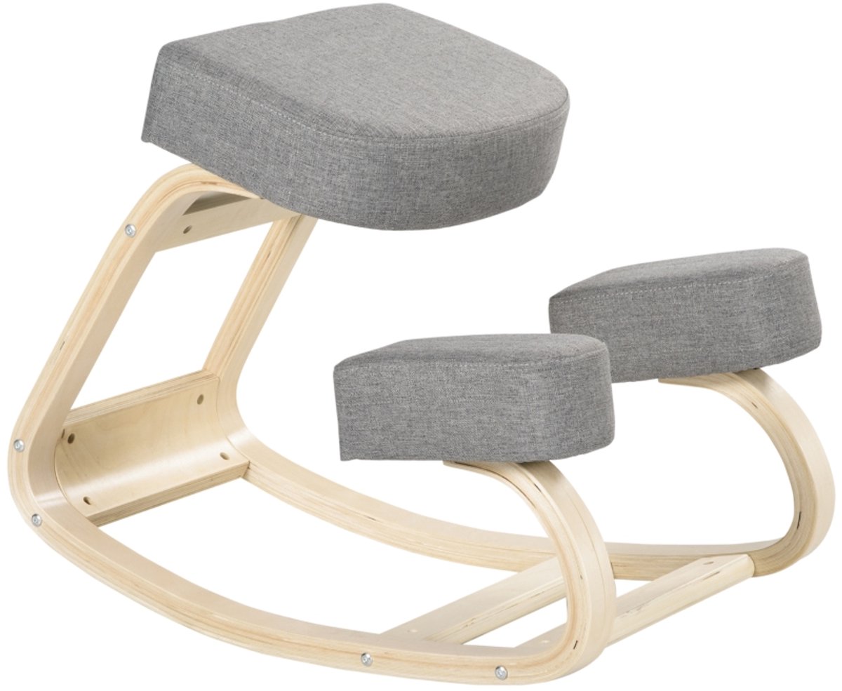 Kniekruk - Ergonomisch met Gewatteerde Zitting voor Gezonde Houding - Berkenhout - Grijs