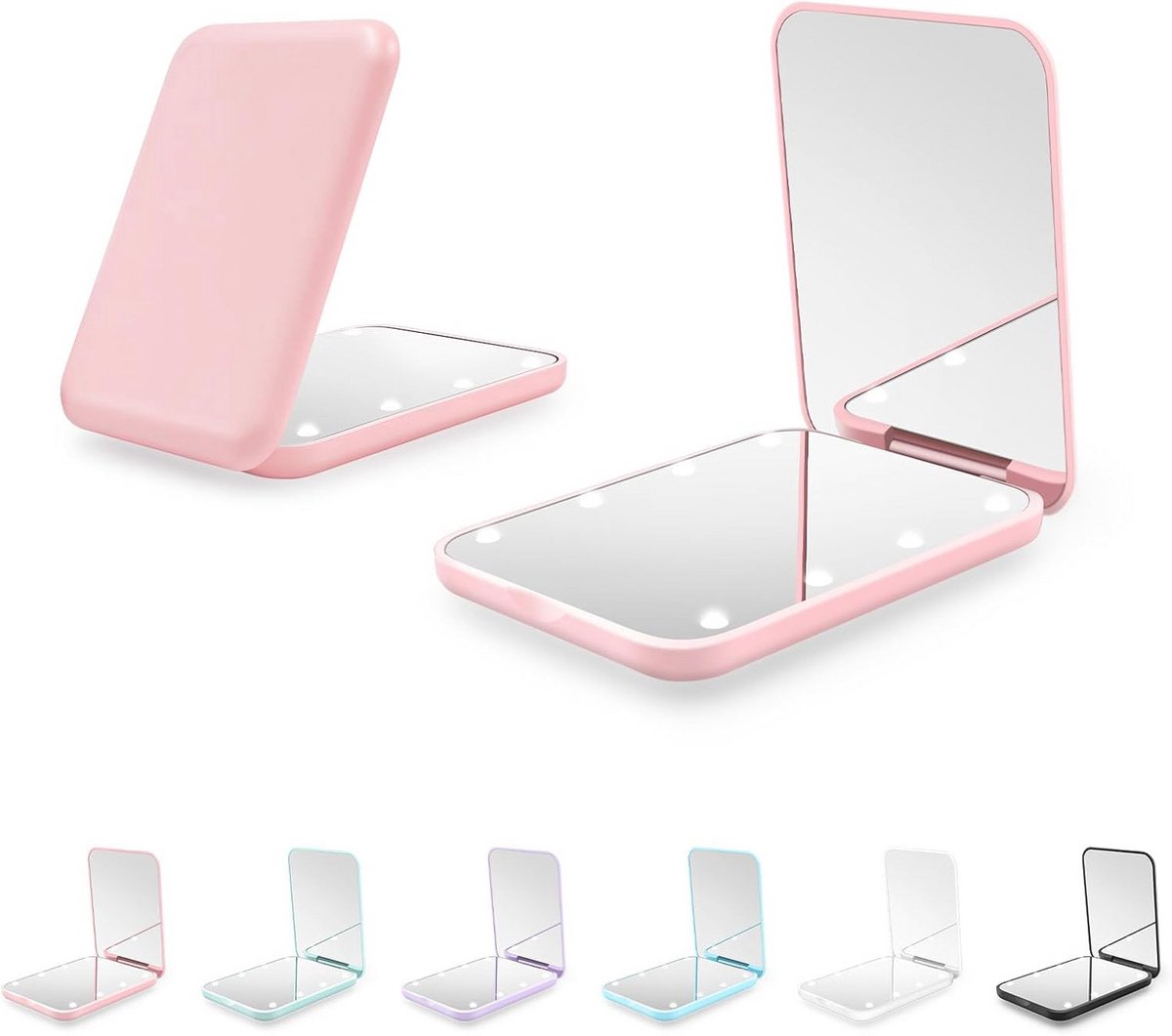 Compacte LED zakspiegel met 1X/3X vergroting - Roze minispiegel voor reisaankopen