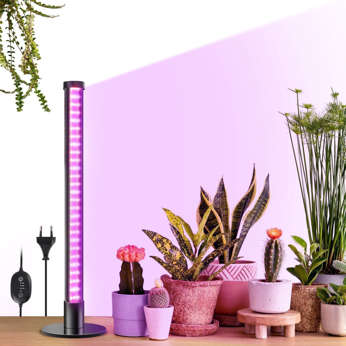 MUPOO Groeilamp Planten – Kweeklamp LED Full Spectrum – Vloerstaande Binnenplanten Lamp 42cm, 8W, 77 LED – Met Timer – Voor Hoge Binnenplanten, Zaailingen & Groenten