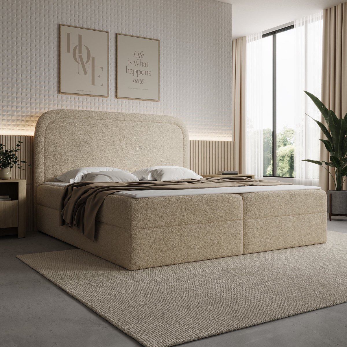 Meubella - Bastide - Boxspring - Teddystof beige - 180x200 cm