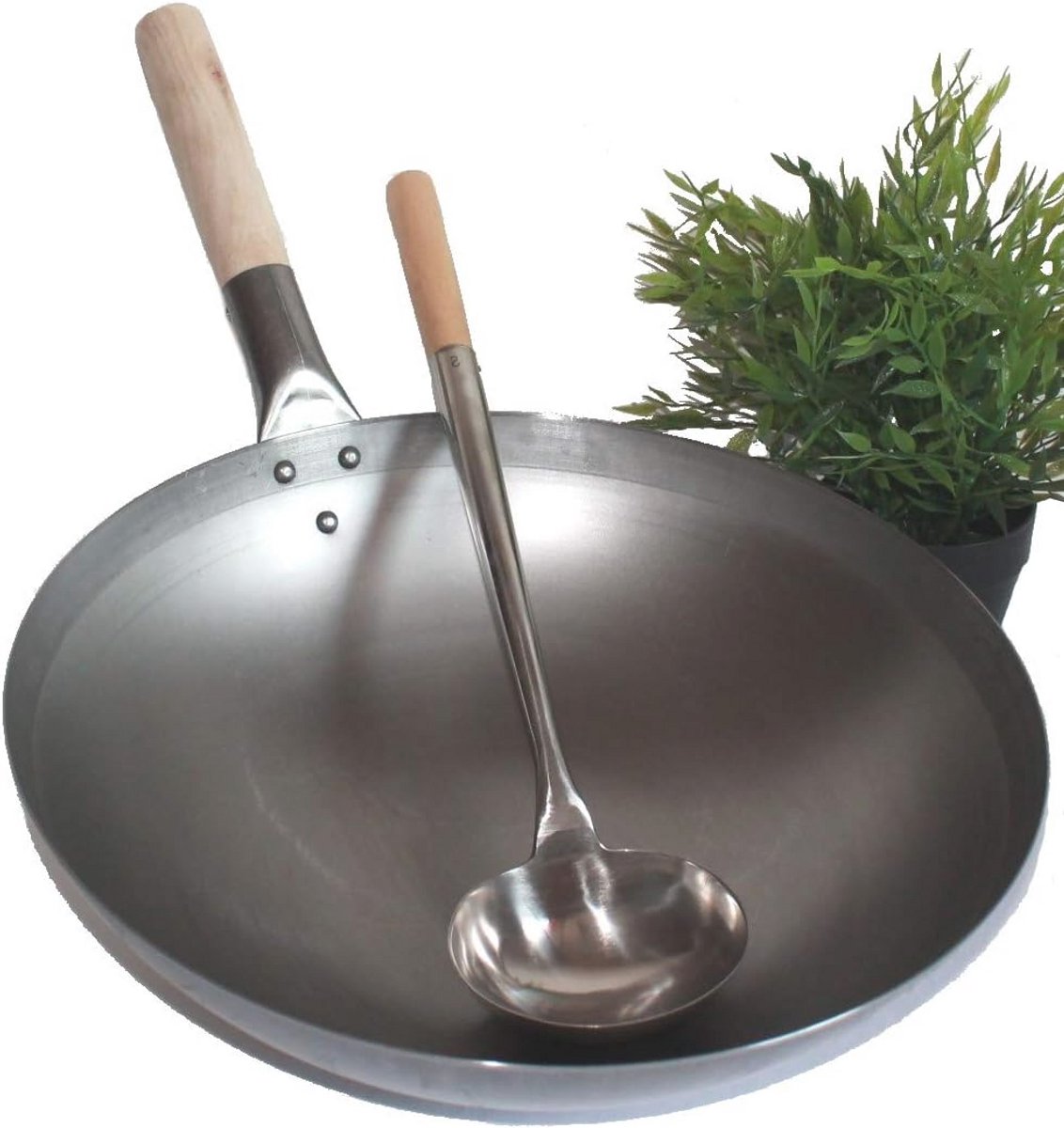 Wok Set 40 cm Ø met Woktroffel - Koolstofstaal voor Gas- en Inductiekoken