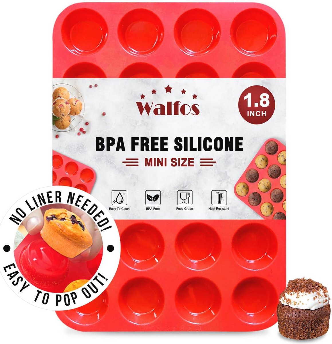 Mini siliconen muffinvorm voor 24 kopjes - BPA-vrij en vaatwasmachinebestendig