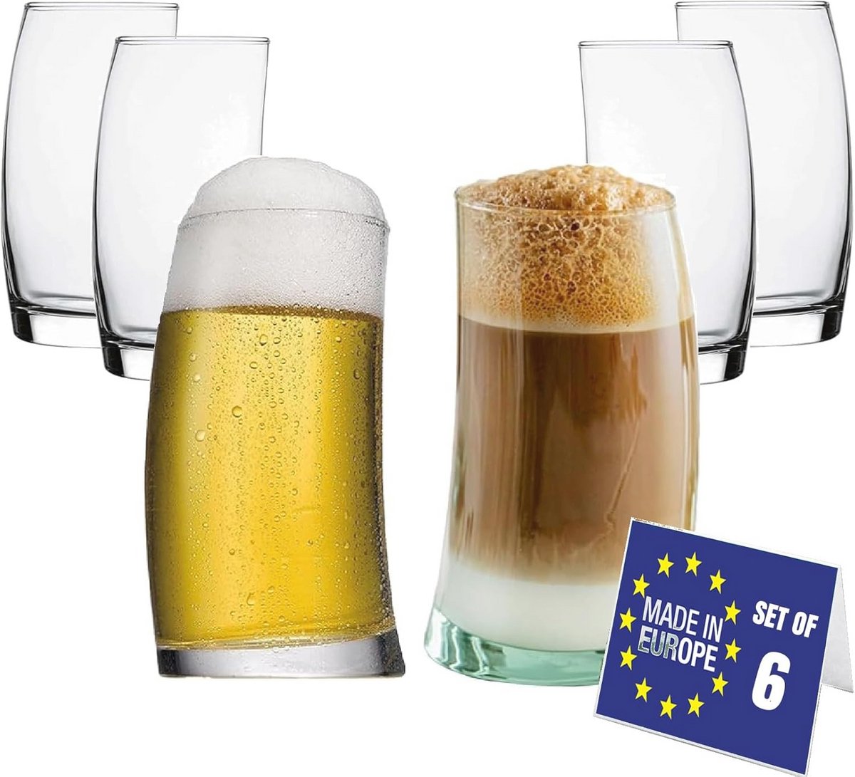Set van 6 ambachtelijke bierglazen, 390 ml - Perfect voor water, longdrinks en sap