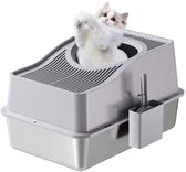 Kalolary RVS Kattenbak met Deksel, Afgesloten Verwijderbare Metalen Kattenbak voor Grote Kat met Boveningang, Hoge Zijkanten, Schep, Pedaal, Anti-Lekkage, Niet-Kleverig, Makkelijk Schoonmaken (Zwart