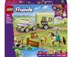 Product afbeelding van LEGO Friends paard en veulen met paardentrailer speelgoedset.