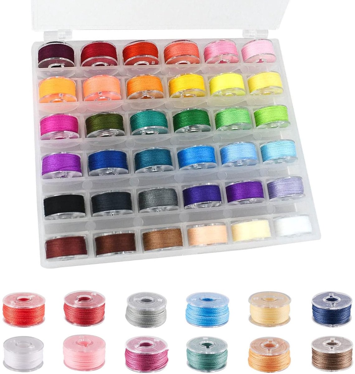 IMPERATORIS® Naaigaren voor Naaimachine – Naaigaren Set / Naai Garen – Garen Set in Naaigarenbox – Naaigaren Box / Doos – Naaigaren Kit – Complete Naai Set - set van 36 kleurrijke spoelen