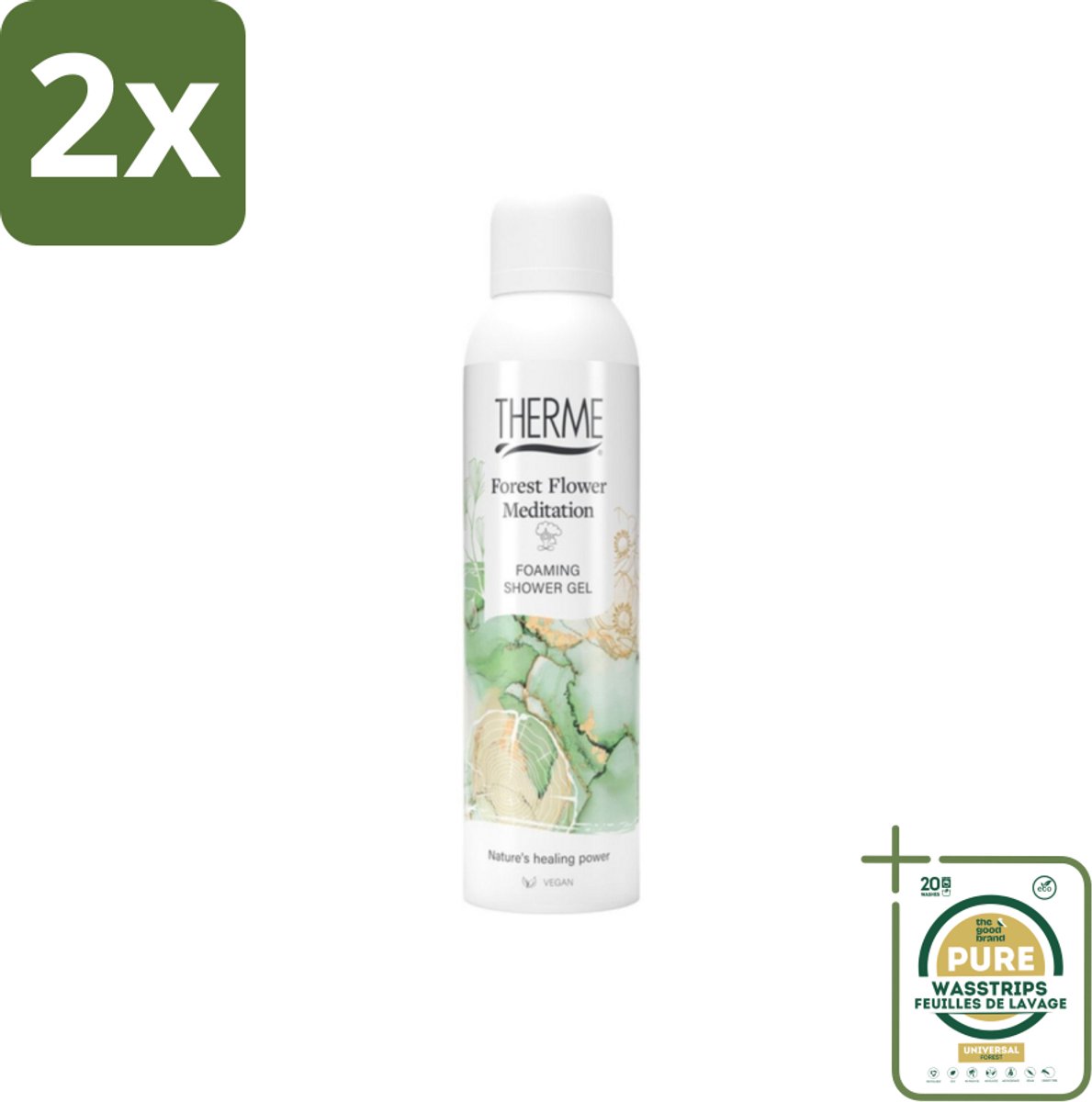Therme – Foaming Shower Gel – Forest Flower Meditation – 200 ml - Voordeelverpakking - 2 stuks - Bosanemoon - Lentegroen