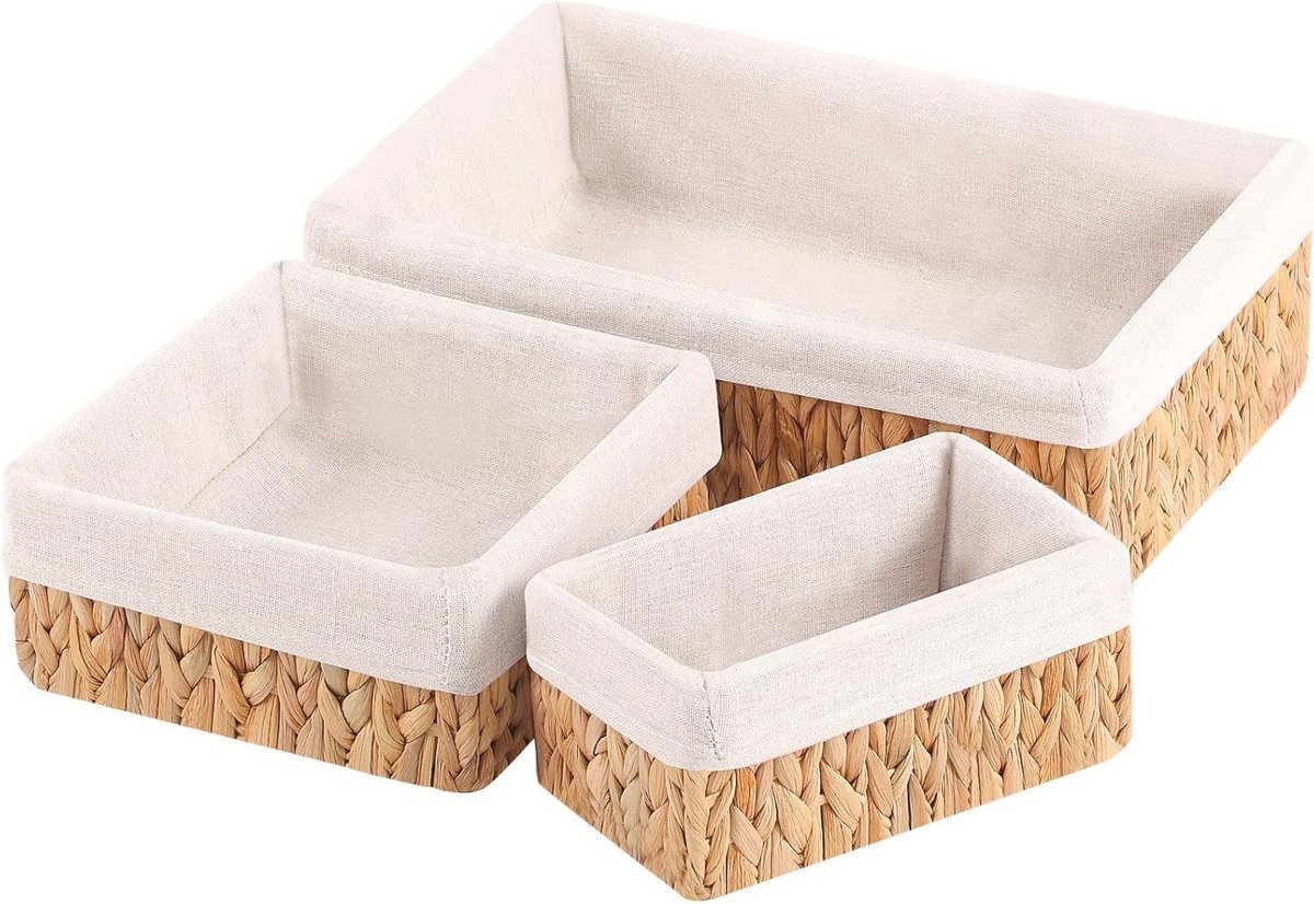 Geweven Rieten Opbergdozen - 3-Pack Handgemaakte Rieten Mandjes
