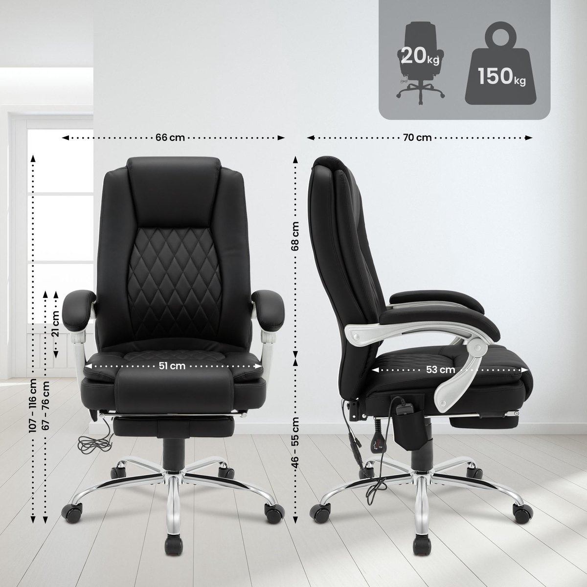 CLP Rubia Ergonomische Bureaustoel met Massagefunctie Zwart - afbeelding 2