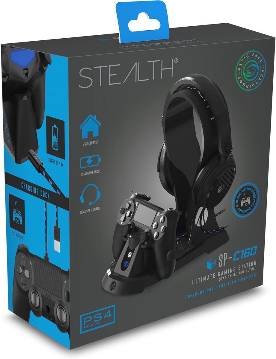 Gaming Headset met Oplaadstation en USB Braided Kabel voor PS4