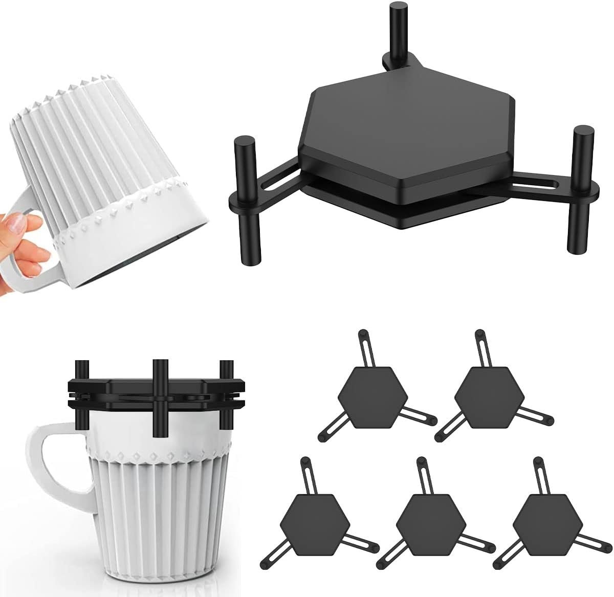 Stackable Coffee Cup Organizer - 6 Pcs Adjustable Drinkware Stacker for Kitchen Storage