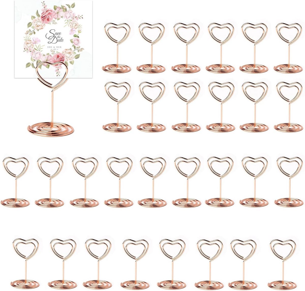 Roze tafelkaarten houders set van 30 - Hartvormige kaarthouders voor bruiloften en evenementen